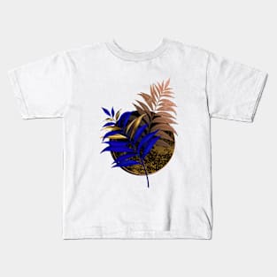 Blue fern on black circle Kids T-Shirt